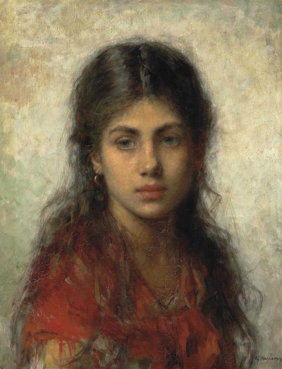 Girl with a Red Shawl by Alexei Harlamov